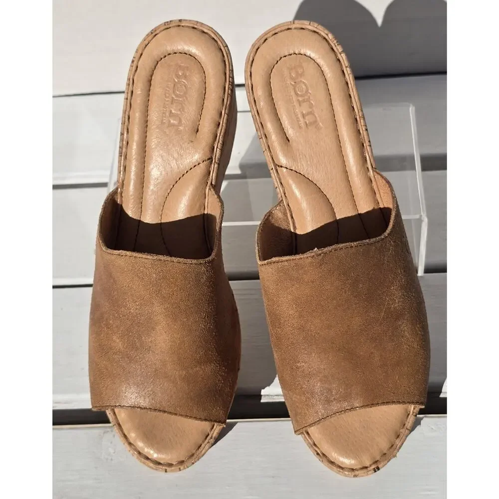 Børn B.O.C. SANDALS/MULES Tan Leather & Cork Wedge Heels SZ 9